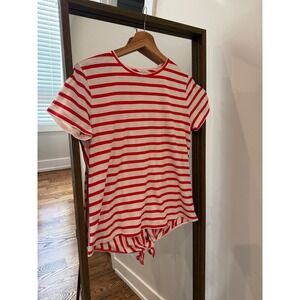 J. Crew Striped Tie Open Back T Shirt Red Beige Short Sleeve Women's Medium